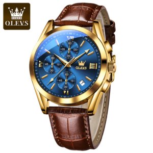 Olevs 2872 PU Leather Chronograph Wrist Watch For Men