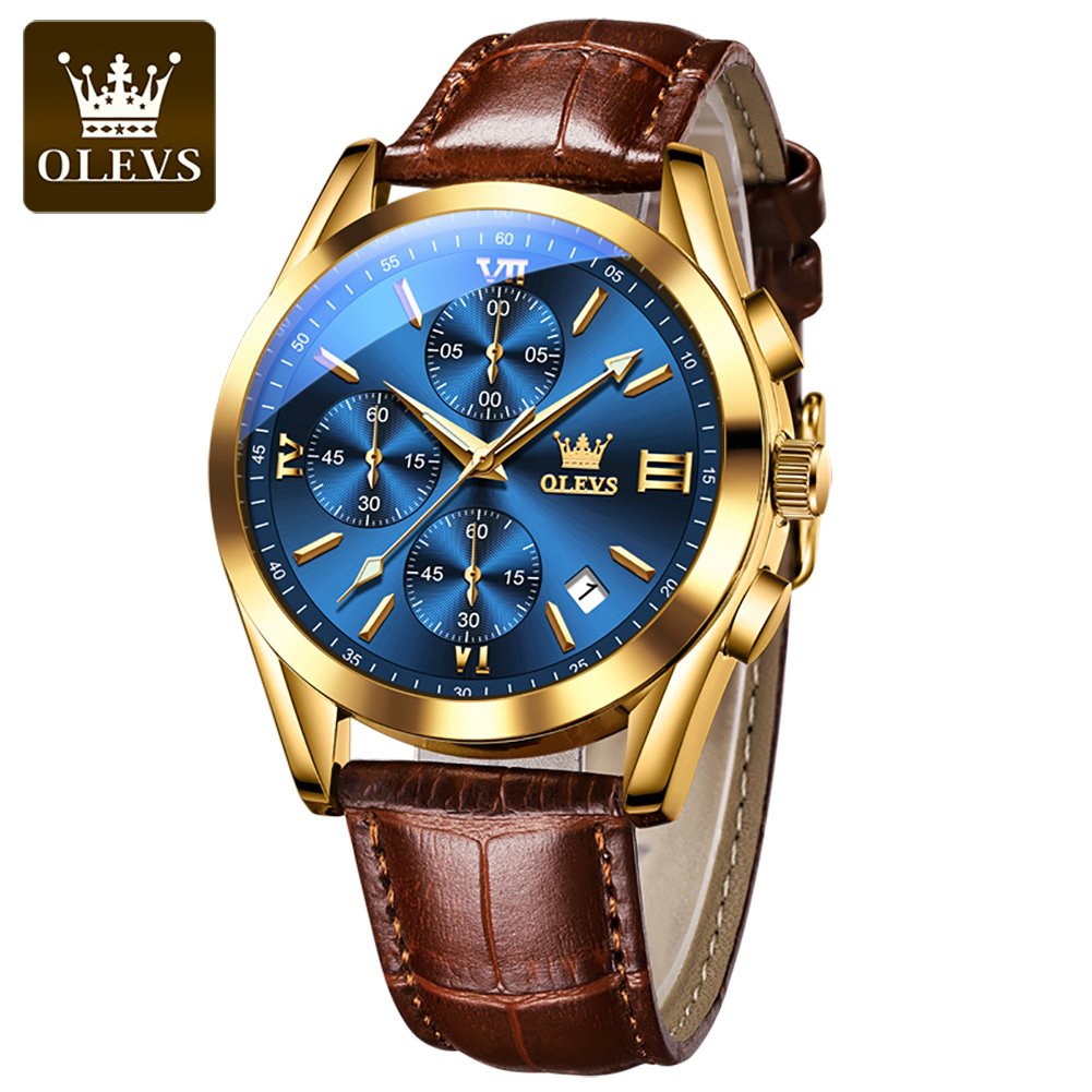 Olevs 2872 PU Leather Chronograph Wrist Watch For Men