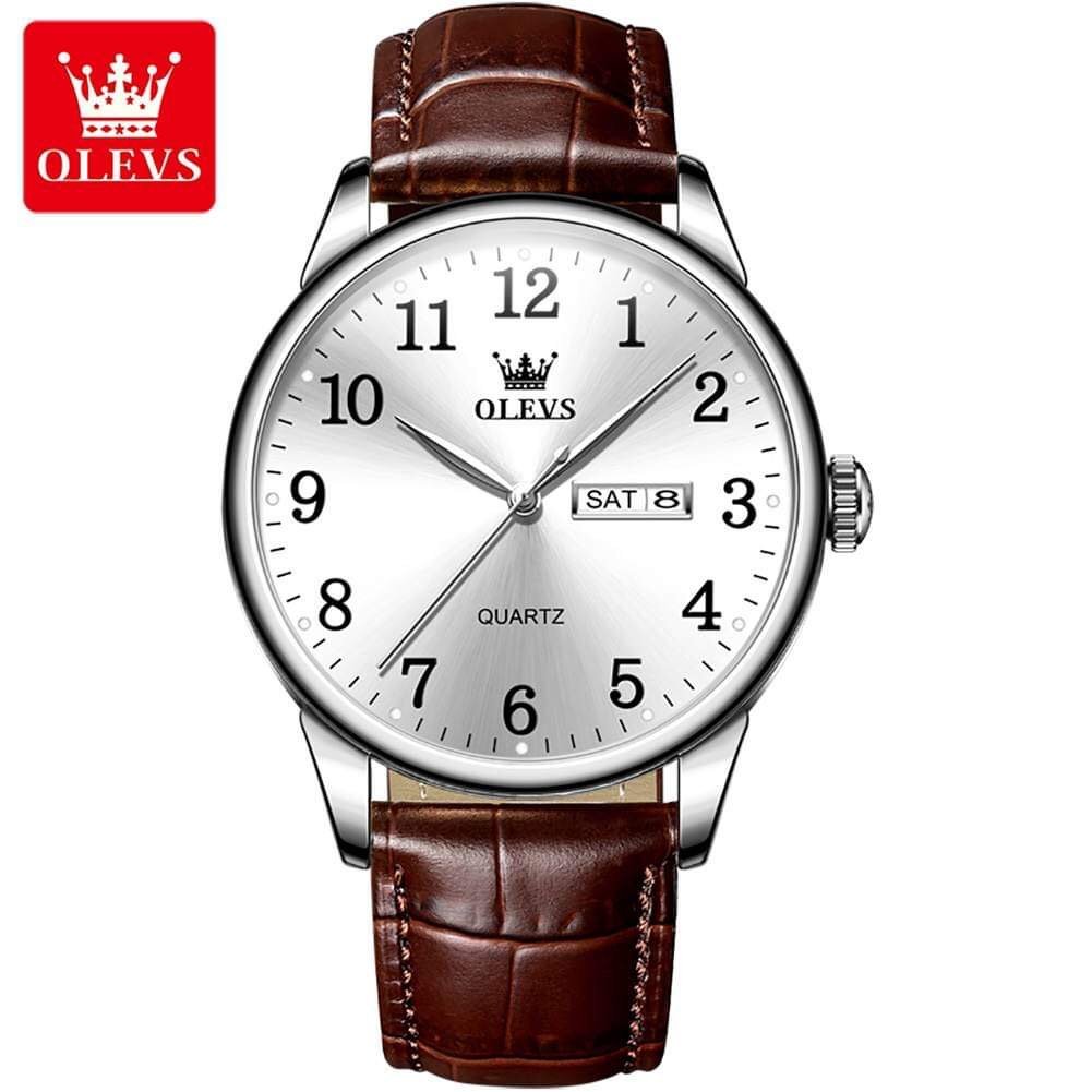 OLEVS 5535L PU Leather Analog Wrist Watch For Men