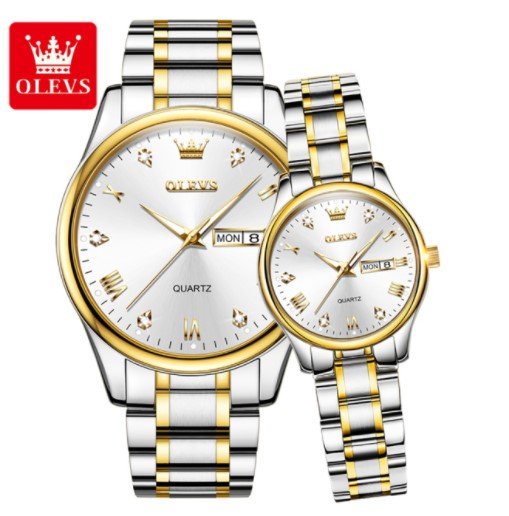 OLEVS 5563 Stainless Steel Analog Wrist Watch For Couple