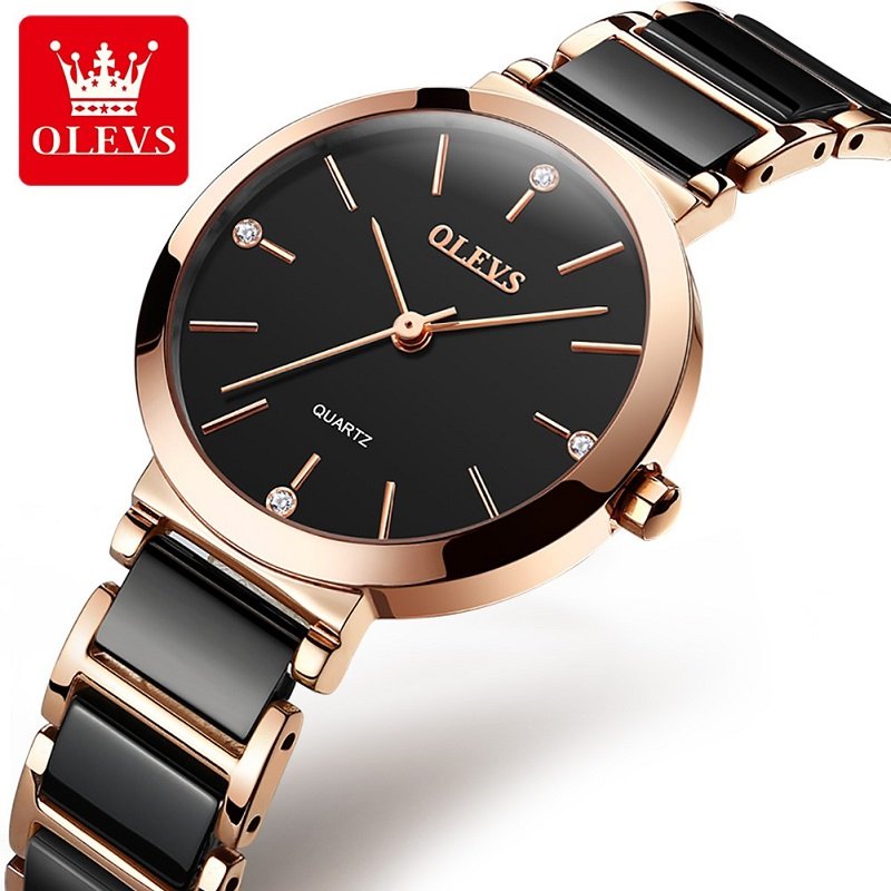 Olevs 5877 Ceramics Watchstrap Analog Wrist Watch For Women
