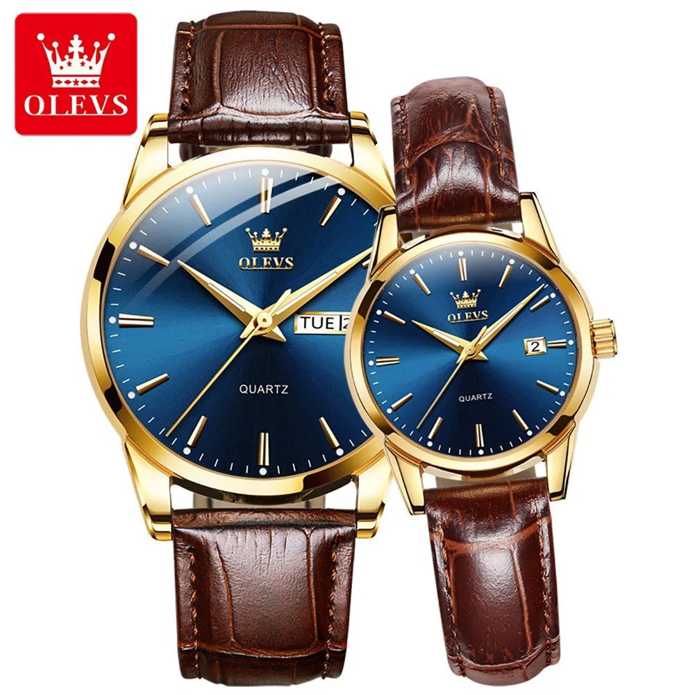 OLEVS 6898C PU Leather Analog Wrist Watch For Couple