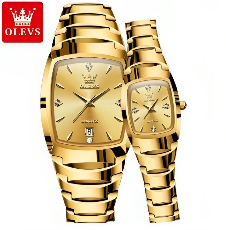 OLEVS 7006C Tungsten Steel Analog Wrist Watch For Couple