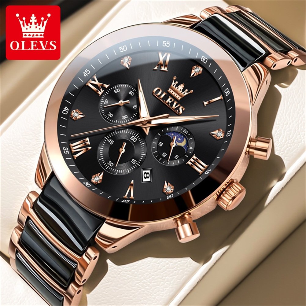 Olevs 7004 Ceramic Chronograph Wrist Watch For Men